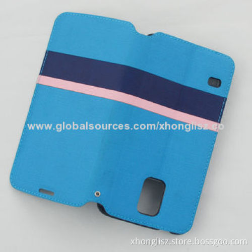 PU Leather Case for Samsung S5, with Stand Design, Contrasting Color Material Matching Design